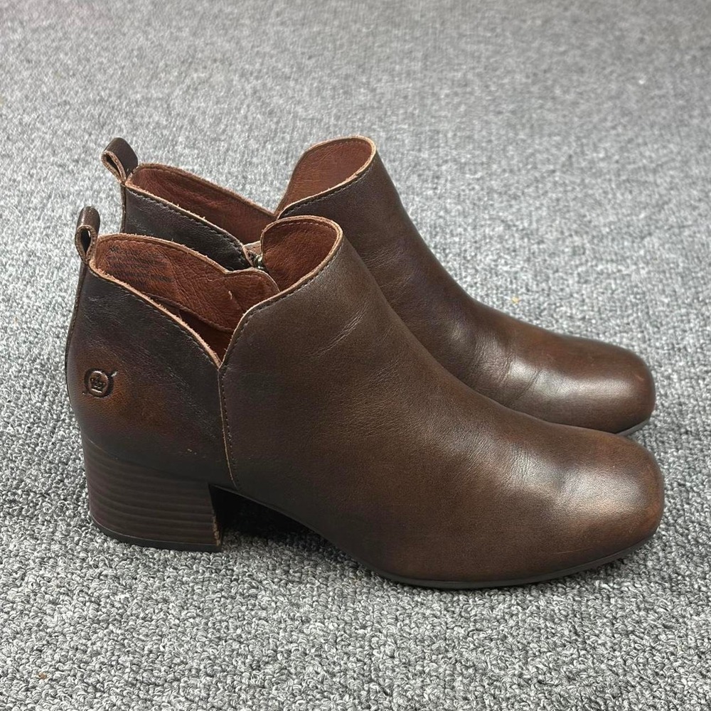 Born Boots Womens Brown Leather Side Zip Up Ankle Bootie Block Heel Boots Size 6
